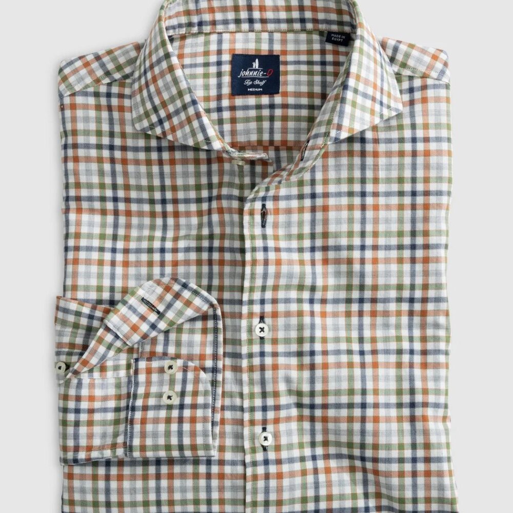 NWOT JOHNNIE-O TOP SHELF PUMPKIN GUFFY PLAID BUTTON DOWN SHIRT XXL Orange Blue